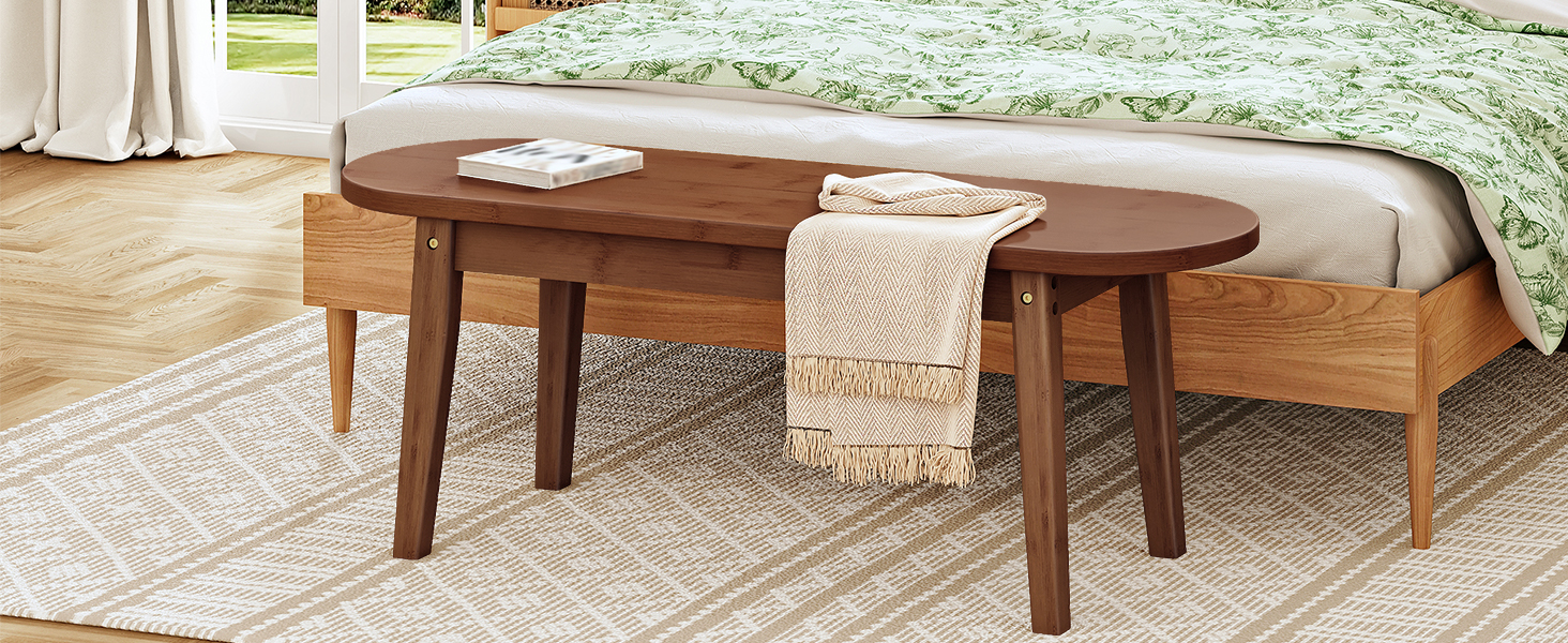 100cm Bamboo Dining Bench, Farmhouse-Style Mocha Kitchen Bench, Sturdy Wooden Entryway Bench, Suitable for Living Room, Hallway, Bedroom & Bathroom