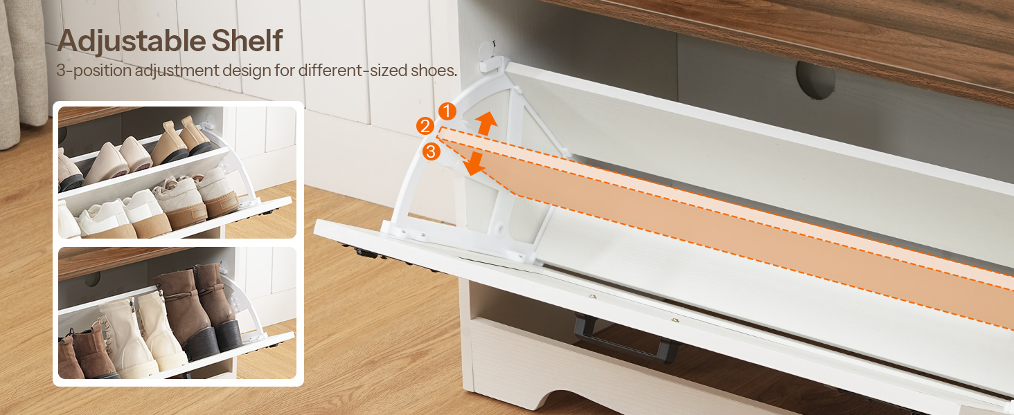 Hall Tree with Bench, Entryway Storage Combination with Coat Rack and Shoe Cabinet, Flip Drawers, Farmhouse-Style Entryway Organizer with Shoe Storage, Suitable for Mud Room, White and Walnut