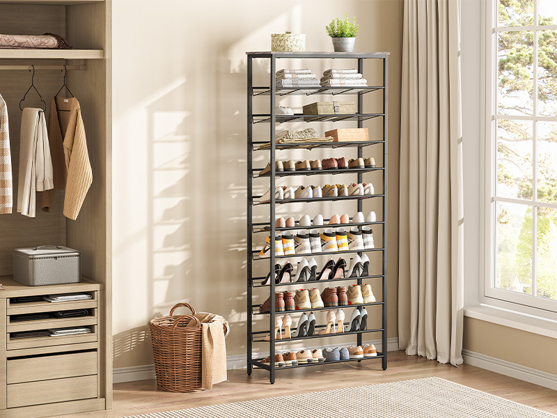 Tall Shoe Rack, Large-Capacity Shoe Storage Organizer, 12-Tier Shoe Rack for 44-55 Pairs of Shoes, Adjustable Metal Shelves, Shoe Storage Unit, Grey