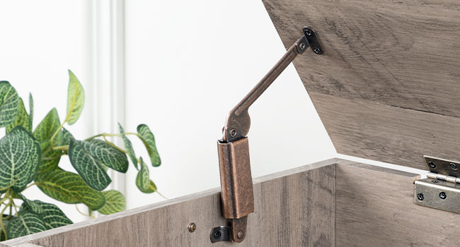 Banc de rangement HOOBRO, 43.3" Coffre de rangement rétro en bois avec poignée découpée en forme de U, Charnière de sécurité, Les soutiens 220 lb et assemblage facile pour organisateur de coffre à jouets (Gris)