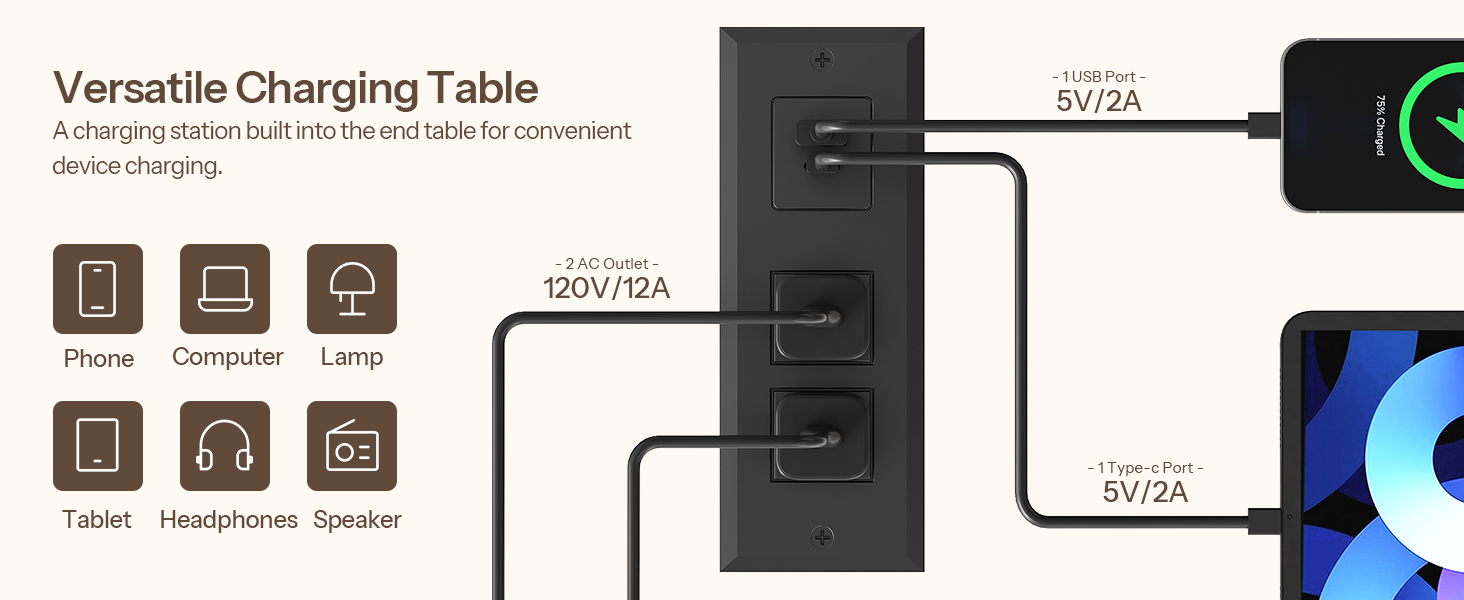 Фарм -хаус Конечный стол, 60.0cm Large Square Side Tables with Charging Station and LED Lights, Large End Table for Living Room, Wooden Nightstand with Glass Barn Door, Белый и Орех