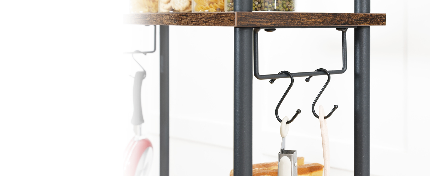 5-Tier Kitchen Baker's Rack with Power Outlets, Microwave Stand & S-Shaped Hooks, Multi-Functional Storage Rack for Coffee Bar, Living Room & Dining Room, Rustic Brown & Black