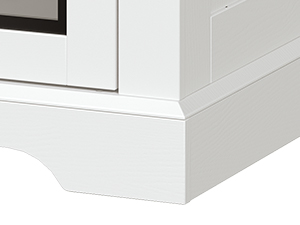 Farmhouse Style End Table with Charging Station, 45cm Wide Nightstand, White & Walnut Wooden Sofa Side Table with Tempered Glass Barn Door and Open Shelf