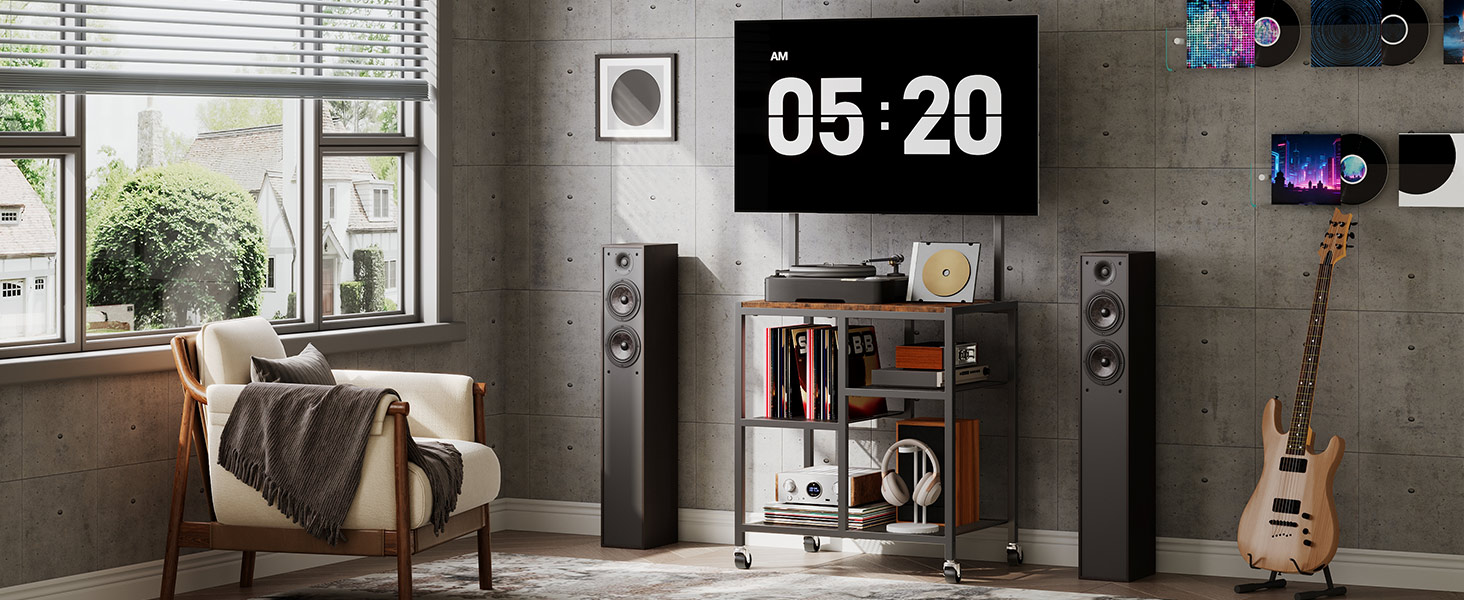 Mobile TV Stand with Wheels and Mount, Suitable for 50 Inch TVs, Corner Rolling Entertainment Center with Storage Shelves, for Small Spaces, Living Room, Bedroom, Study, Rustic Brown