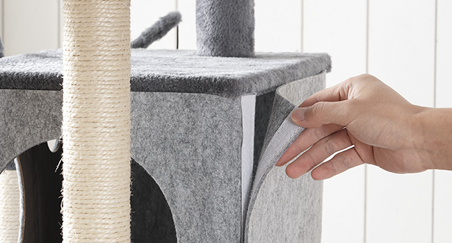 HOOBRO Double Litter Box Enclosure with Cat Tree, 45.3" L x 17.7" W x 68.9" H All-in-One Modern Cat Tower with Bed, Hidden Litter Box Enclosure Furniture, with Hammock, Sisal Posts, Greige