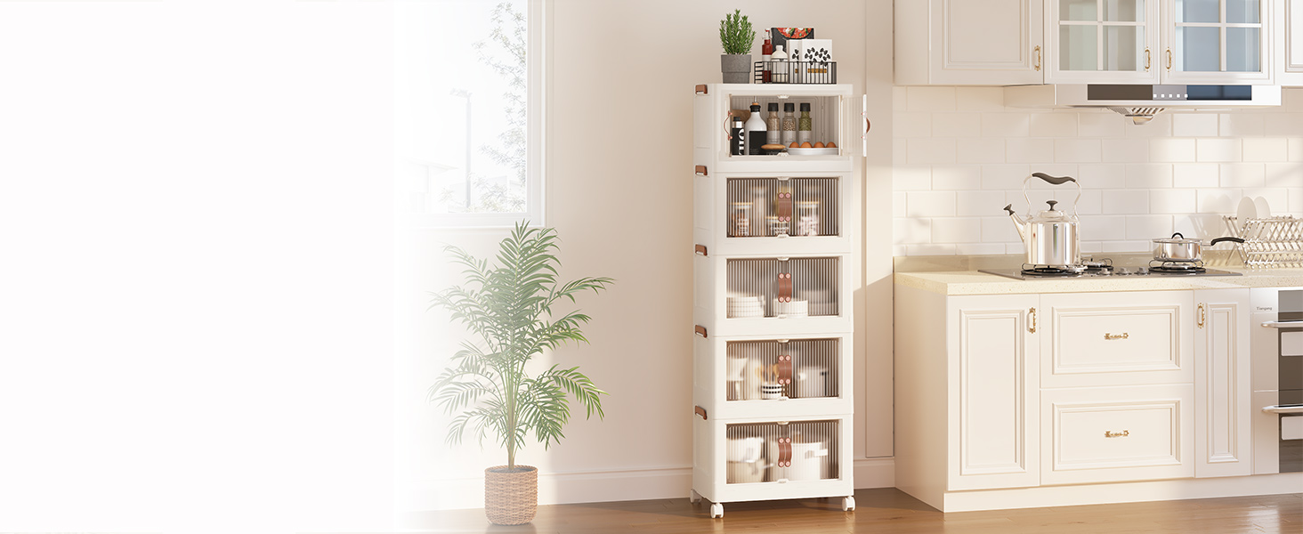 Wäiss 11 GAL Plastesch Späicherblummen mat Deckelen, 5 D'Tiers forméieren stackable Späicherblieder mat Dieren a Rieder, Kollaboribele Späicherkabinet, Closet Organisateuren a Späicherbehälter