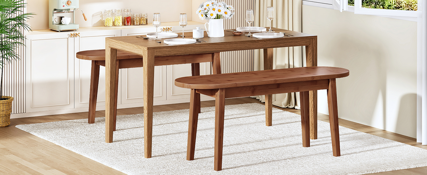 100cm Bamboo Dining Bench, Farmhouse-Style Mocha Kitchen Bench, Sturdy Wooden Entryway Bench, Suitable for Living Room, Hallway, Bedroom & Bathroom