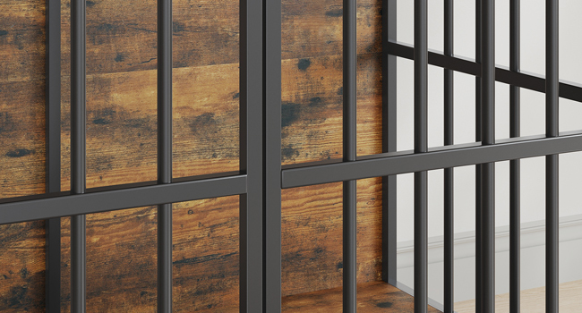 Velký psí bednu nábytek, Dřevěná vnitřní bouda pro psy, Pevná klec pro velké a středně velké psy, Dekorativní boční koncový stolek, Rustikální hnědá & Černý