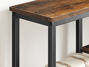 4-Tier Industrial Narrow Console Table, Metal Mesh Shelf Entryway Table with Adjustable Feet, Multi-Functional Sofa Side Table for Entryway, Living Room & Hallway, Rustic Brown & Black