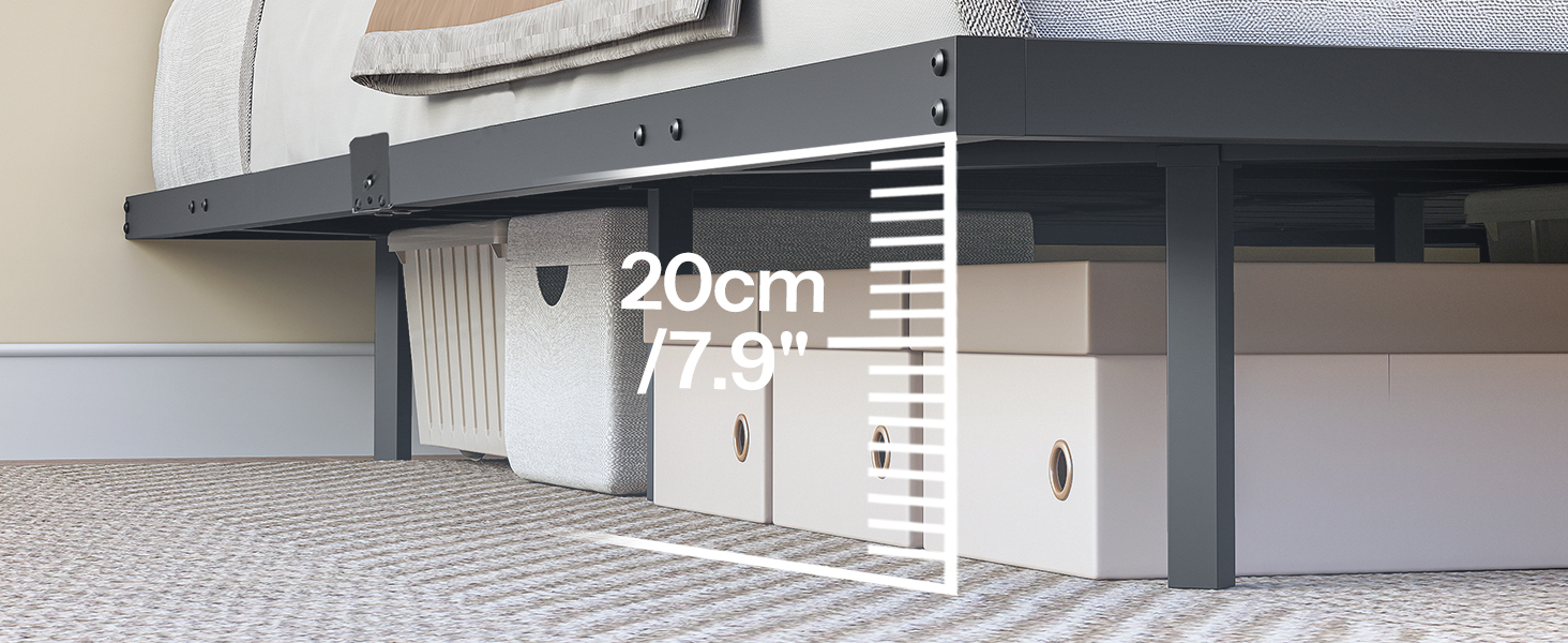 160×200cm Metal Double Bed Frame with LED Lighting and Charging Station, Quiet Stable Guest Bed for Bedroom & Гостевая комната, Легкая сборка, Черный