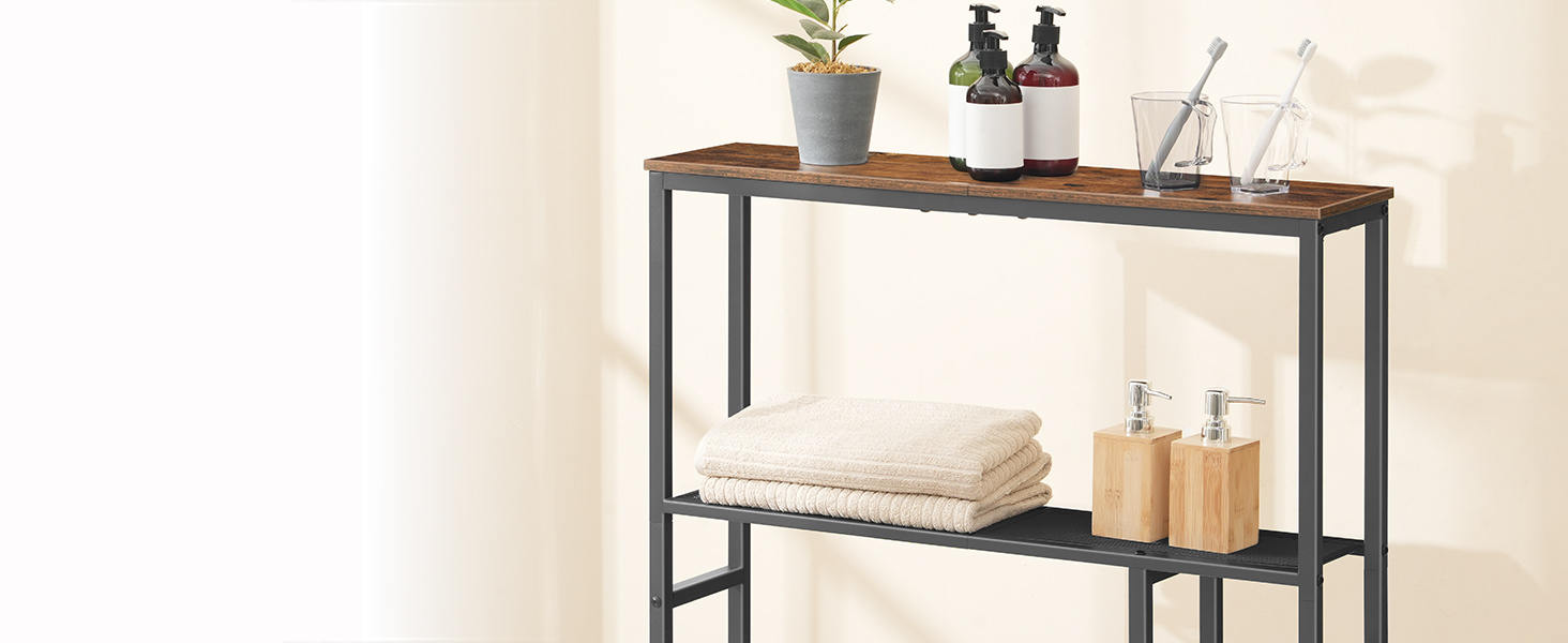 HOOBRO Over The Toilet Storage, 5-Tier Bathroom Organizer Over Toilet with Toilet Paper Holder, Hooks, Freestanding Bathroom Storage Shelves for Room, Space Saver, Rustic Brown and Black