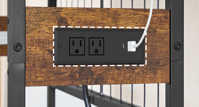 Desktop Bookcase, 2-Tier Desktop Organizer, Wooden Office Storage Rack with Power Outlets, Display Shelf with LED Light Strip, Desk Hutch for Office Use, Rustic Brown