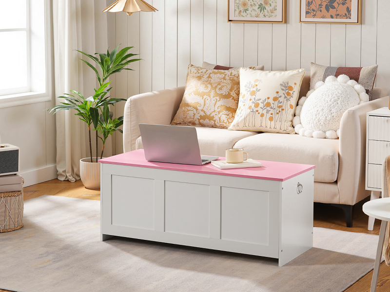 Banc de rangement HOOBRO, 39.3" Coffre de rangement en bois rétro, Tronc de rangement en bois, Coffre jouet avec dessus de levage, Organisateur d'entrée multifonctionnel, pour l