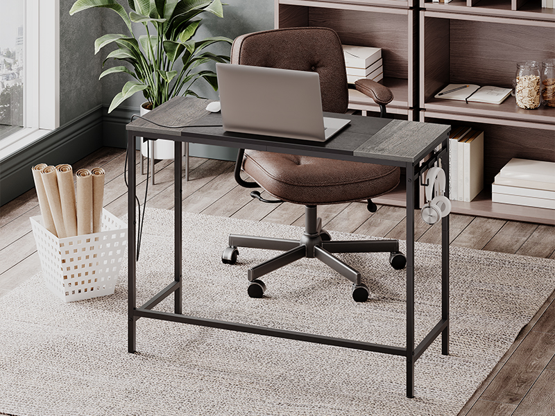 Стол для домашнего офиса с розеткой, Современный письменный стол с 3 Крючки для кабинета
