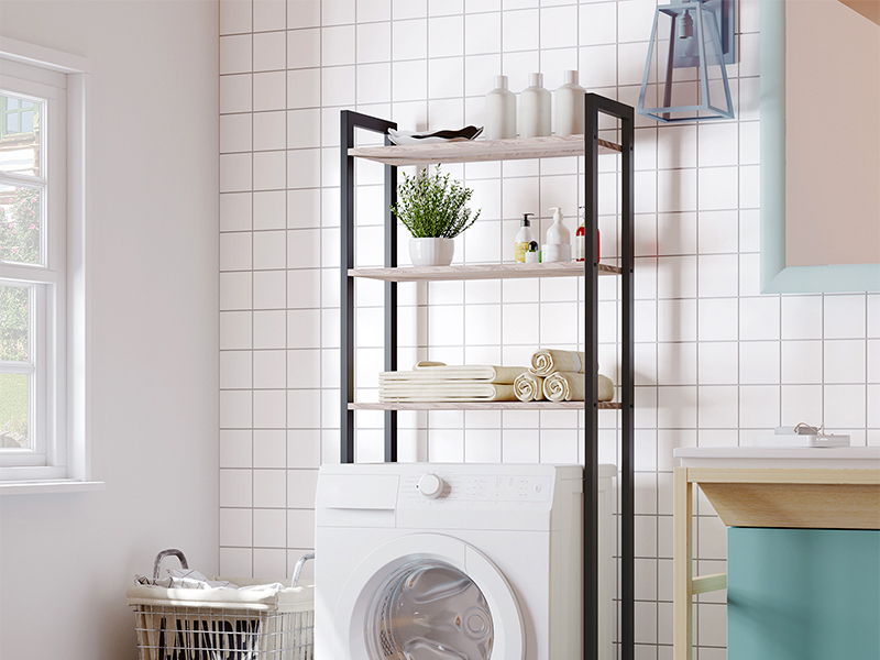 3-Tier Industrial Over-the-Toilet Storage Rack, Grey & Black Multifunctional Bathroom Organizer, Space-Saving Shelving Unit for Bathroom, Easy Assembly