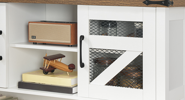 Farmhouse-Style Console Table with Storage, 110cm Narrow Entryway Table Featuring Open Shelf and 2 Cabinets, Multifunctional Sofa Side Table for Living Room, White & Walnut Finish