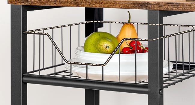 Kitchen Storage Shelf with Power Sockets, Free-Standing Microwave Oven Stand, Equipped with 4 S-Hooks, Rustic Brown & Black