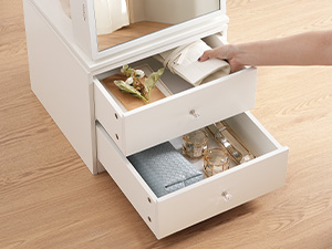 360° Swivel Jewelry Cabinet with LED Lights, Standing Jewelry Armoire with 2 Drawers, Full-Length Mirrored Jewelry Organizer, Lockable Jewelry Cabinet, Makeup Brush Boxes, White