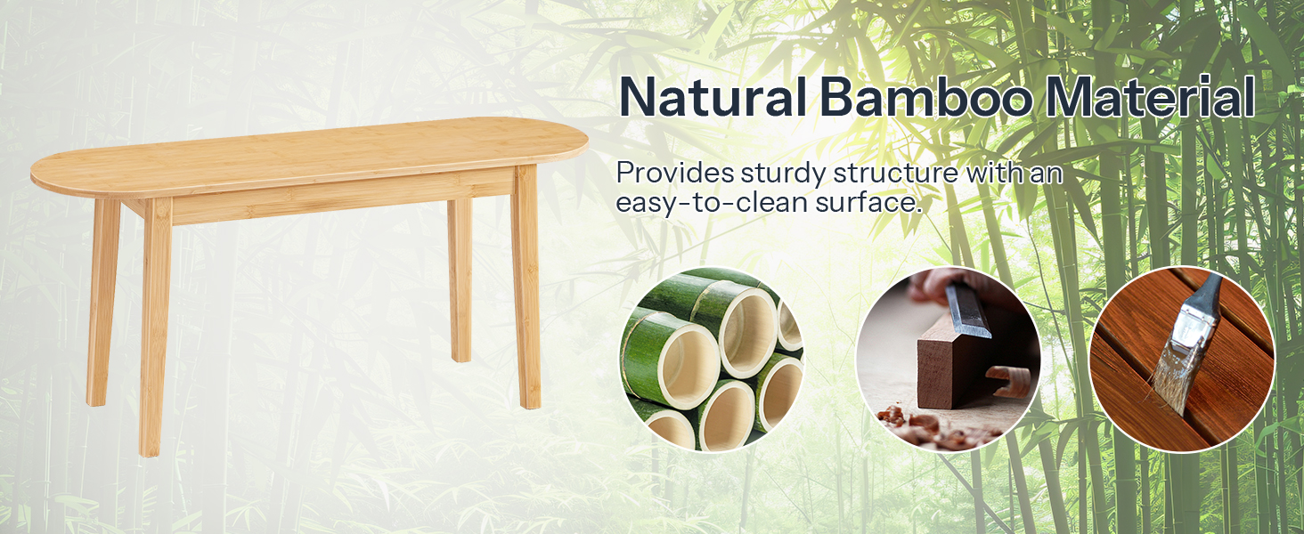 1M Bamboo Dining Bench, Natural Wood Kitchen Bench, Sturdy Wooden Entryway Bench, Suitable for Living Room, Hallway, Bedroom & Bathroom