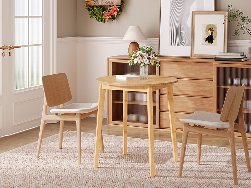 HOOBRO Bamboo Dining Table, Round Dining Table for 2, 27.5" Kitchen Table for Small Space, Writing Table, Easy to Assemble, for Dining Room, Living Room, Office, Kitchen, Apartment, Natural