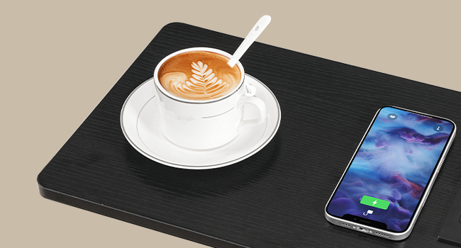 Adjustable Height End Table, 360° Swivel Narrow Side Table with Charging Station, Narrow Sofa Bedside Table for Small Space, Living Room, Bedroom, Black