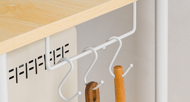 Kitchen Standing Shelf with Sockets, Baker's Rack with 5 S-Hooks, Microwave Storage Shelf with Worktop, Multifunctional Storage Unit for Kitchen and Living Room