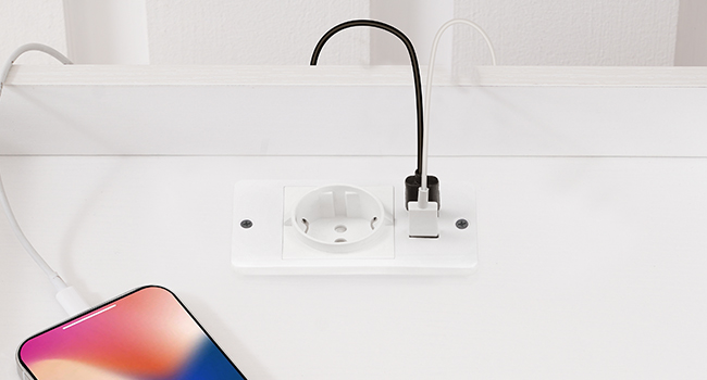 Modern LED Nightstand with Charging Function, White 2-Drawer Bedside Cabinet with USB Ports, Multifunctional End Table for Bedroom and Living Room