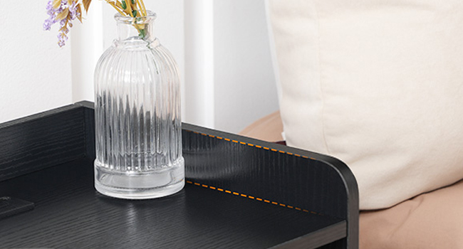 Bedside Table with LED Strip and Charging Station, 2-Drawer Storage Unit, Adjustable Light, Modern Style, Black, for Bedroom & Living Room