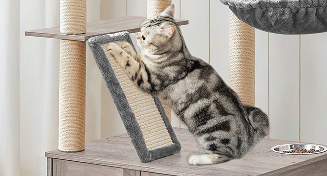 Wooden Cat Tree with Litter Box Enclosure, Tall Cat Tower with Scratching Posts, Hammock & Hidden Litter Box Furniture, All-in-One Indoor Cat Condo, Grey
