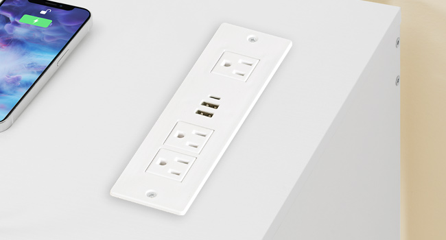 White LED TV Stand with Power Outlets, Compatible with Up to 65-inch TVs, Gaming Entertainment Center with Glass Shelves and Large Drawer, Modern Media Console for Living Room and Bedroom