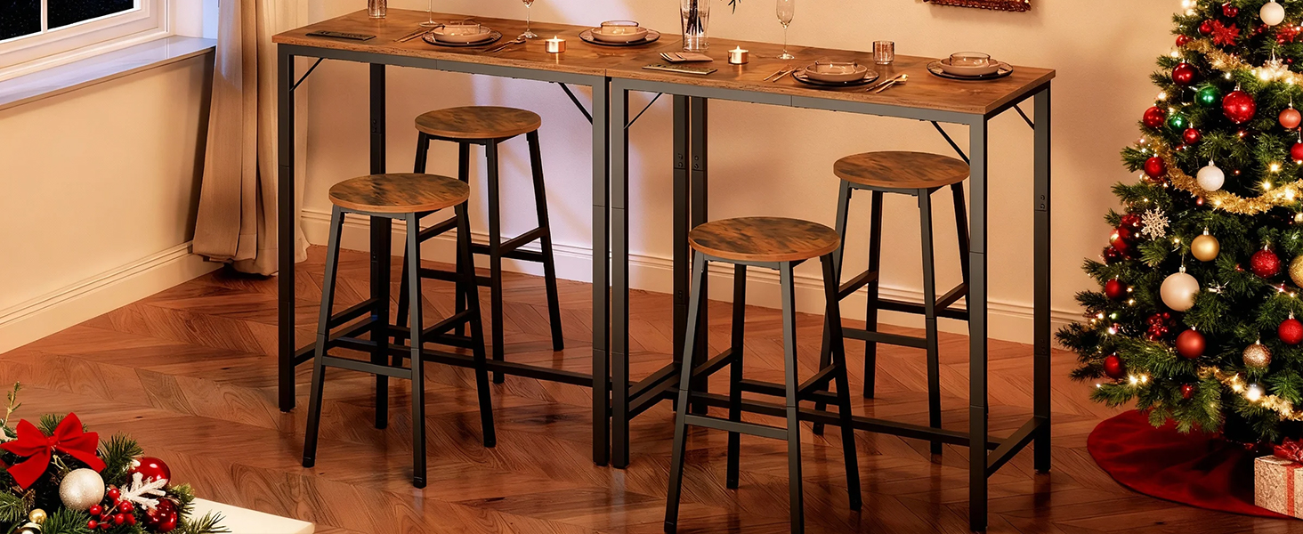 طاولة شريط مع محطة الشحن, طاولة حانة مستطيلة, طاولة قهوة عالية أعلى, طاولة ارتفاع شريط العداد, طاولة طعام طويلة ضيقة طويلة, ريفي البني والأسود