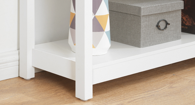 Farmhouse-Style Console Table with Storage, 110cm Narrow Entryway Table Featuring Open Shelf and 2 Cabinets, Multifunctional Sofa Side Table for Living Room, White & Walnut Finish