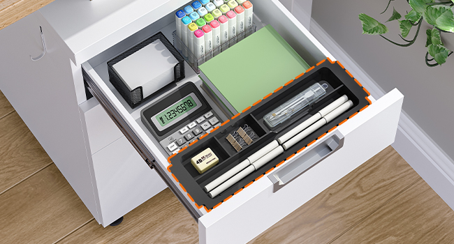 Mobile Lockable Filing Cabinet with 3 Drawers, 5-Wheel Office Storage Container, Desk Base Cabinet Compatible with A4, Legal and Letter Files, White