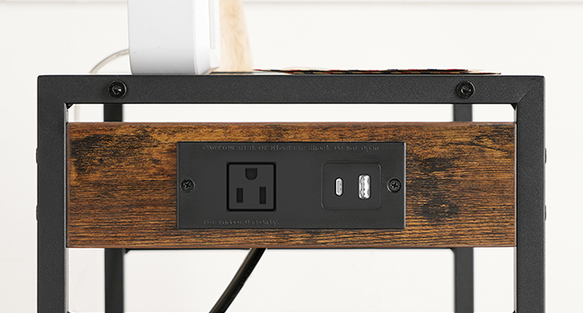 Stojan na průmyslovou tiskárnu HOOBRO, 3-Tabulka mobilní tiskárny úrovně, Rolling Cart s vývody napájení a porty USB, Domácí tiskárna 2 Háčky, pro kancelář, Obývací pokoj, Rustikální hnědá