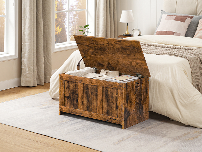 Banc de rangement, 29.5" Coffre de rangement en bois rétro, Tronc de rangement en bois, Coffre jouet avec dessus de levage, Organisateur d'entrée multifonctionnel, pour l