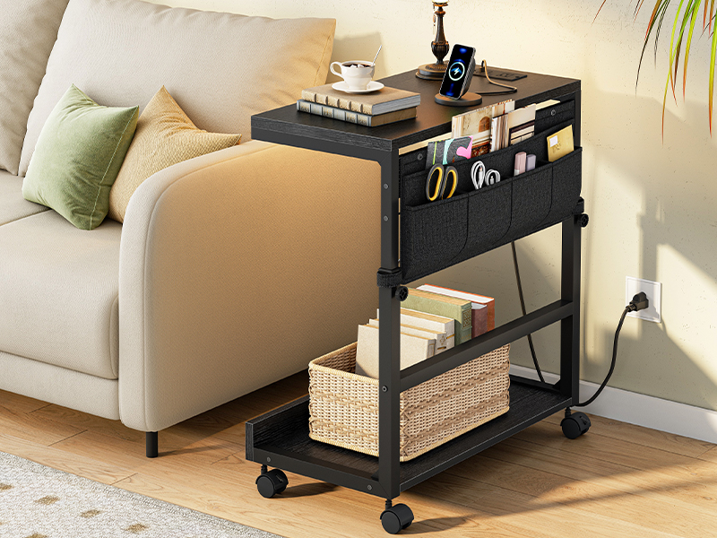 Multi-Functional Adjustable PC Tower Stand with Integrated Charging Station, Mobile CPU Holder with Locking Casters & Storage Pockets, Under-Desk Computer Tower Support for Home Office & Bedroom