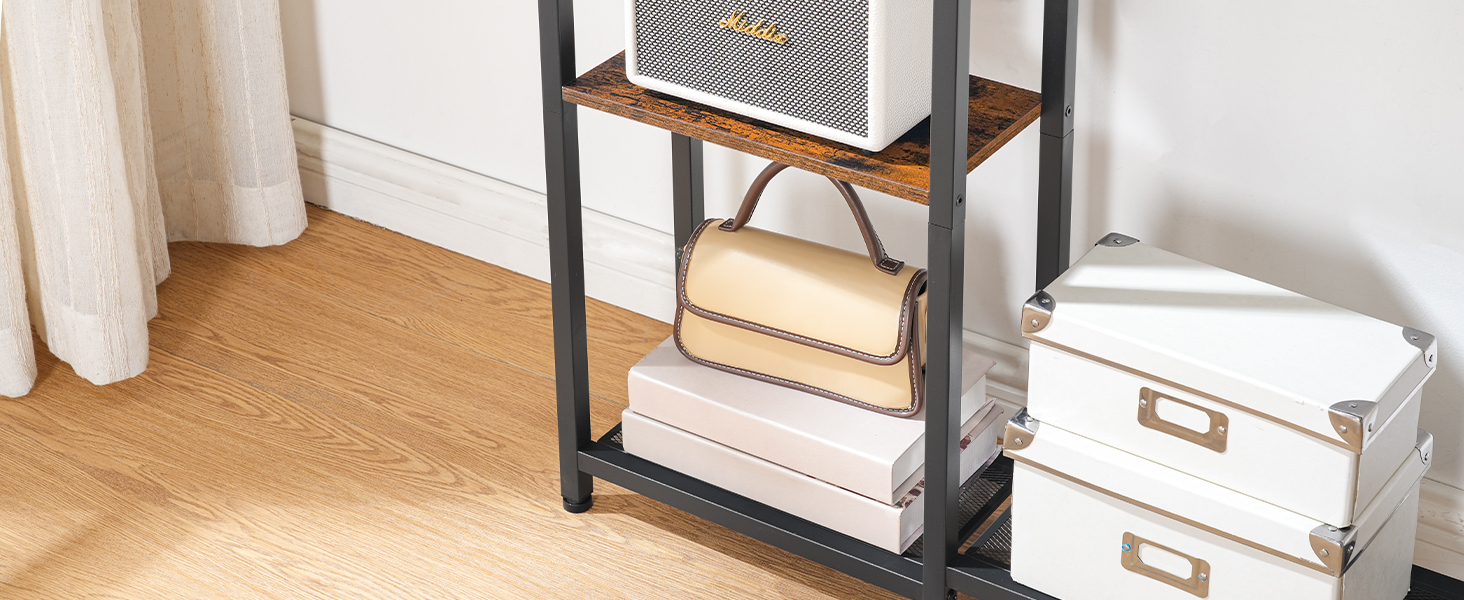 Rustic Brown & Black Narrow Console Table, Skinny Entryway Sofa Table with Storage Shelves, Suitable for Living Room, Foyer and Hallway