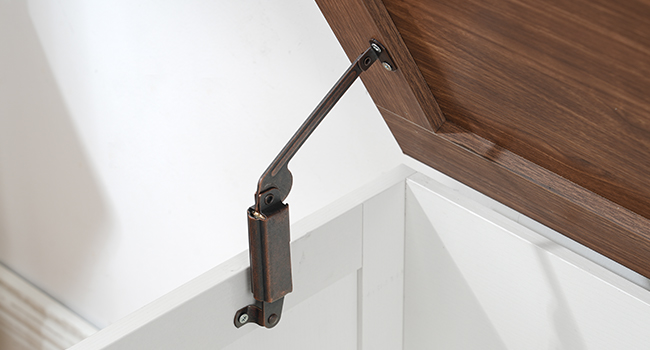 HOOBRO Banc de rangement en bois de ferme de 47,2 po avec charnières de sécurité, Coffre organisateur de jouets pour couloir, Chambre à coucher, Salon - Blanc & Noyer