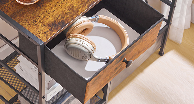 HOOBRO Record Player Stand with Vinyl Storage, Turntable Stand with Record Storage and Display Shelf, Media Cabinet with Drawer for Living Room, Bedroom,Rustic Brown