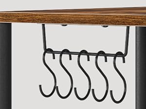 Plug-in Kitchen Shelf, Microwave Storage Unit with 5 S-Hooks, Rustic Brown & Black Multifunctional Coffee Bar Organizer for Kitchen and Living Room