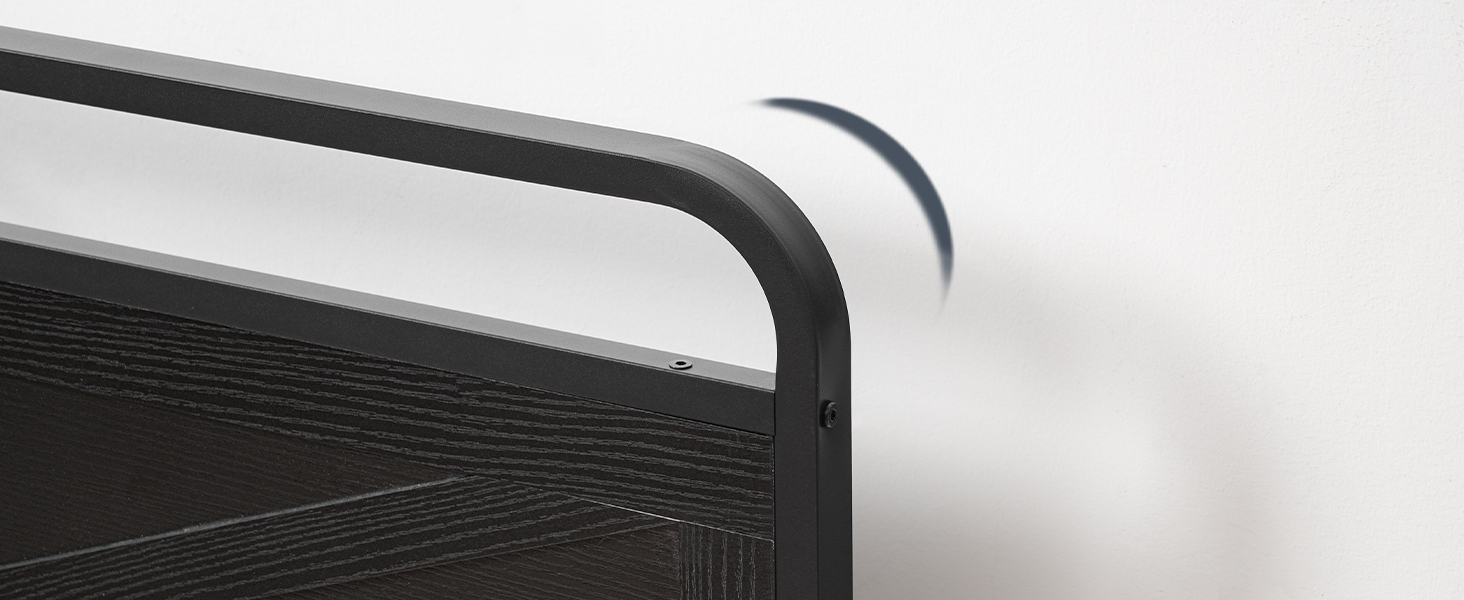 Queen-Size Wooden Panel Headboard, Minimalist Design with Reinforced Metal Frame, Height-Adjustable Configuration & Bed Frame Adapters, Black Finish