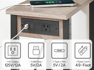 HOOBRO Narrow Side Table, 2-Tier Slim End Table with Charging Station, Skinny Nightstand with Open Storage, for Small Spaces, Living Room, Bedroom, Study, Grey and Black