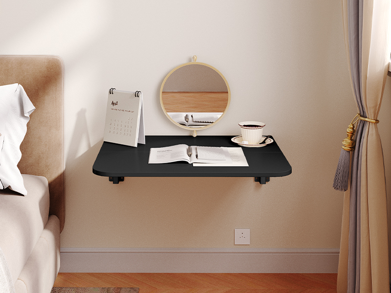 HOOBRO Black Floating Folding Desk with Iron Bracket - Wall-Mounted Drop Leaf Table for Small Spaces, Kitchen, Laundry Room & Office
