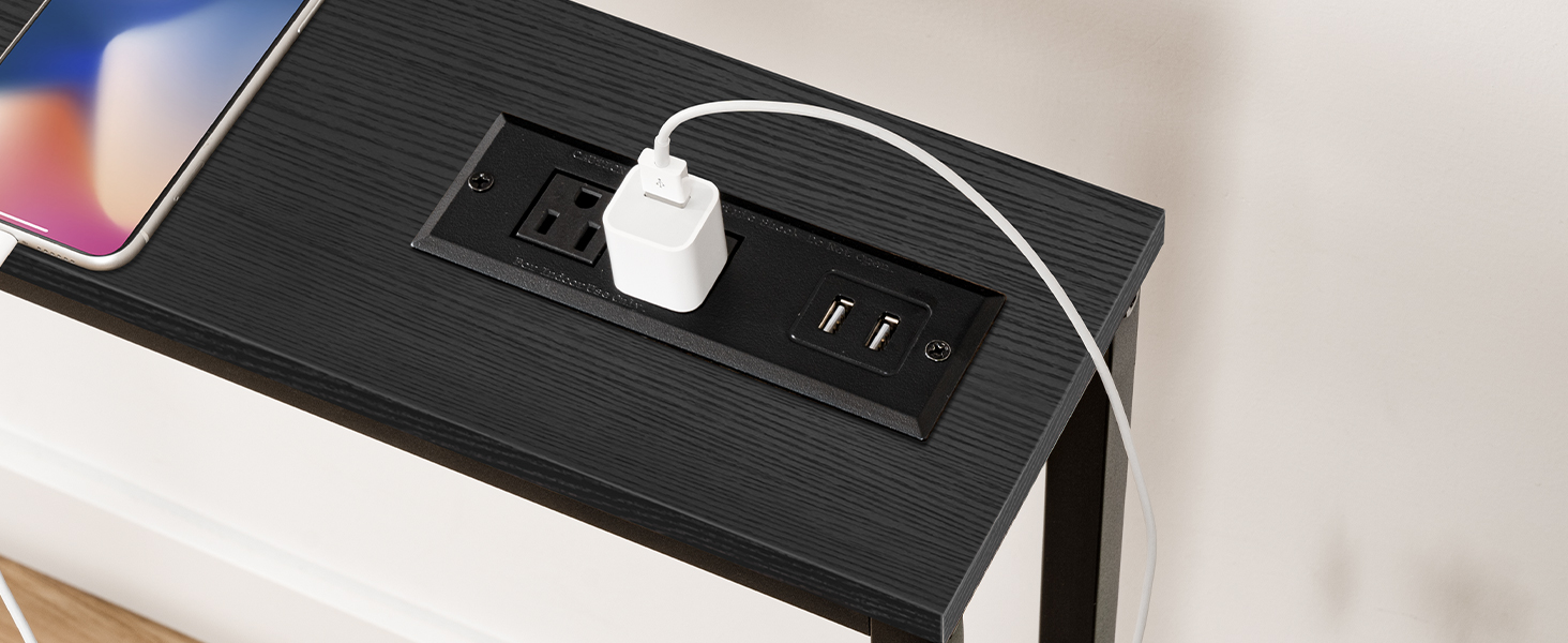 5.9-Inch Narrow Console Table with Integrated Charging Station, 63-Inch Slim Sofa Table Equipped with Power Outlets & USB Ports, Multi-Functional Entryway Table for Residential & Commercial Spaces, Black Finish