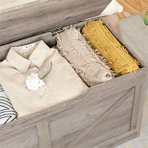 Coffre de rangement, Organisateur de coffre à jouets rétro avec poignée découpée en forme de U, Banc de rangement, Charnière de sécurité, Coffre à jouets robuste, En bois, Les soutiens 220 kg, Assemblage facile, Gris