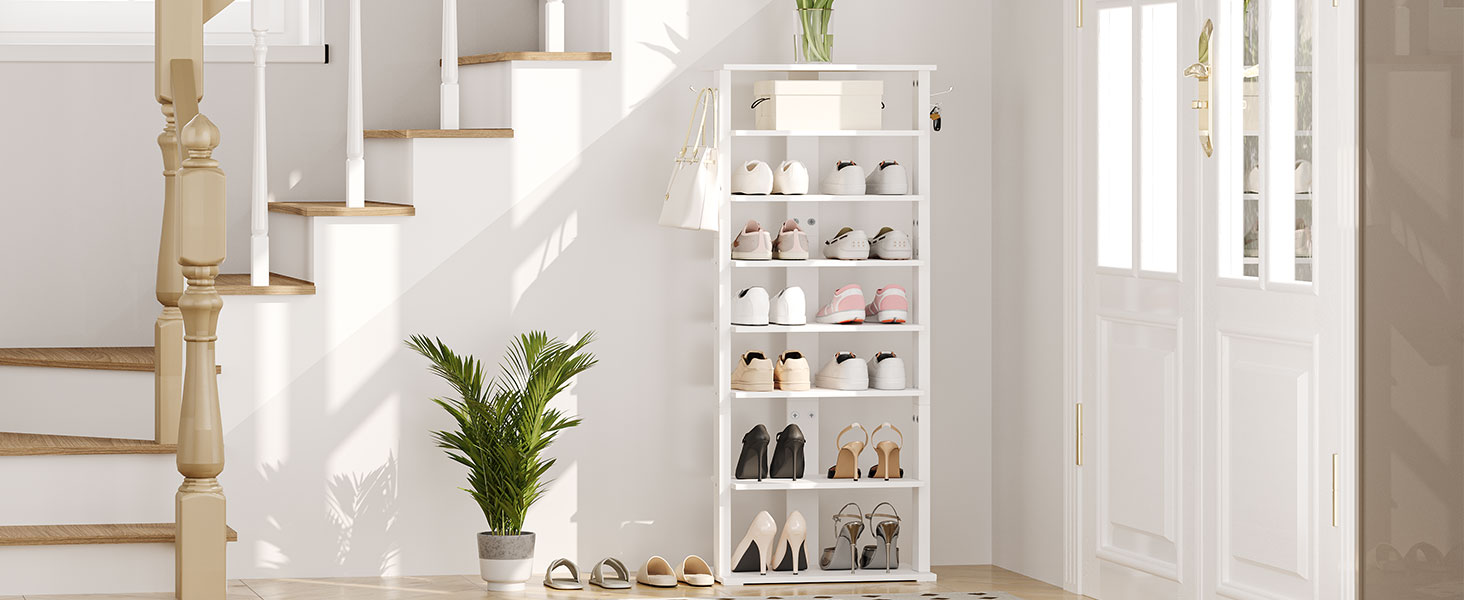 8 layer white shoe rack narrow shoe rack 50cm shoe cabinet with 2 hooks storage racks space saving entrance living room white