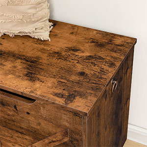 Aufbewahrungstruhe aus Holz, Aufbewahrungsbank mit Verriegelungsmechanismus, Retro-Spielzeugkisten-Organizer mit Sicherheitsscharnier, Stabile Spielzeugtruhe, 75 x 40 X 50.5 cm, Einfache Montage, Rustikales Braun