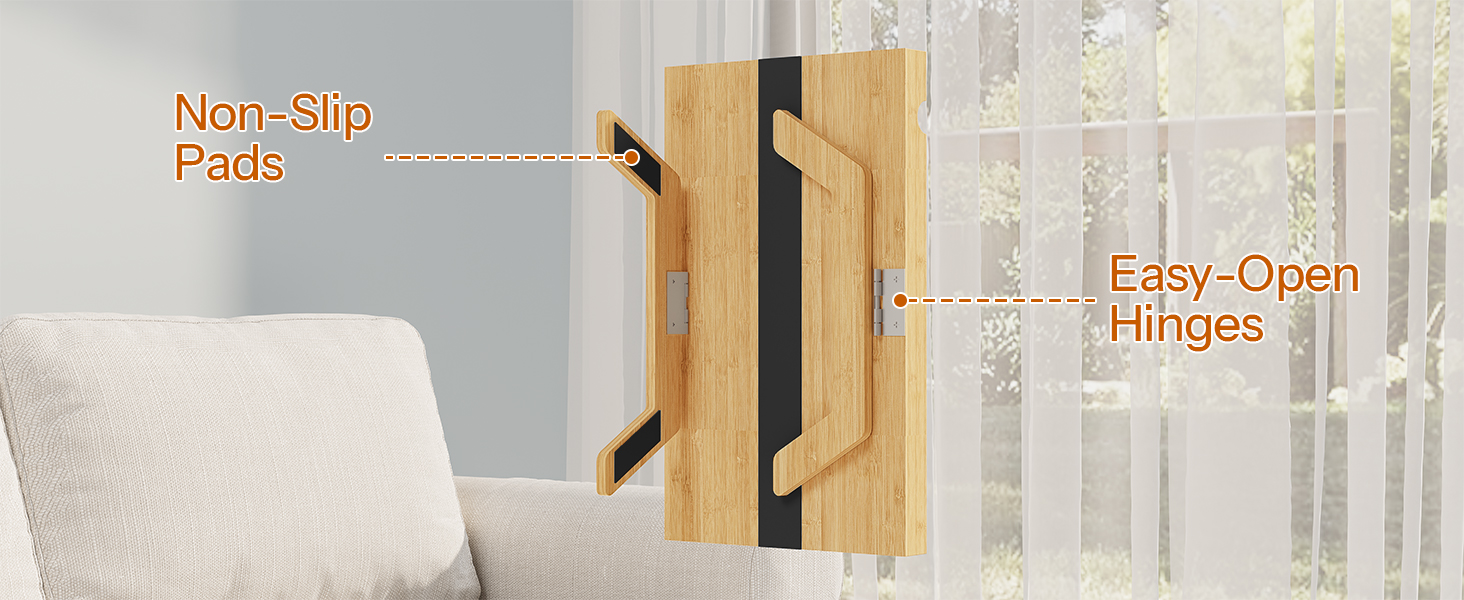 طاولة صينية مسند ذراع لأريكة الخيزران, طاولة جانبية على شكل أريكة بمشبك مع حاملات أكواب مزدوجة, صينية تخزين متعددة الوظائف للمشروبات, الوجبات الخفيفة وأجهزة التحكم عن بعد, لمسة نهائية من الخيزران الطبيعي