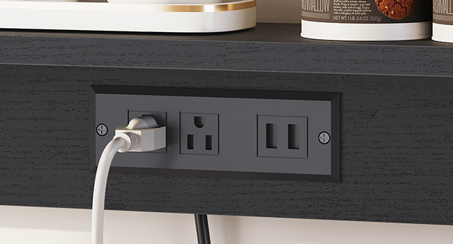 5-Tier Kitchen Bakers Rack with Integrated Power Module, Microwave Stand with Trash Can Storage Cabinet, Multi-Functional Storage Shelf for Coffee Bar, Dining & Living Room, Black Finish