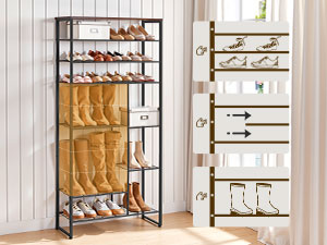 10-Tier Shoe Rack with Detachable Shelves, Large-Capacity Shoe Storage Organizer, Accommodates 27-30 Pairs of Shoes, Suitable for Entryway, Hallway, Dorm Room, Rustic Brown & Black